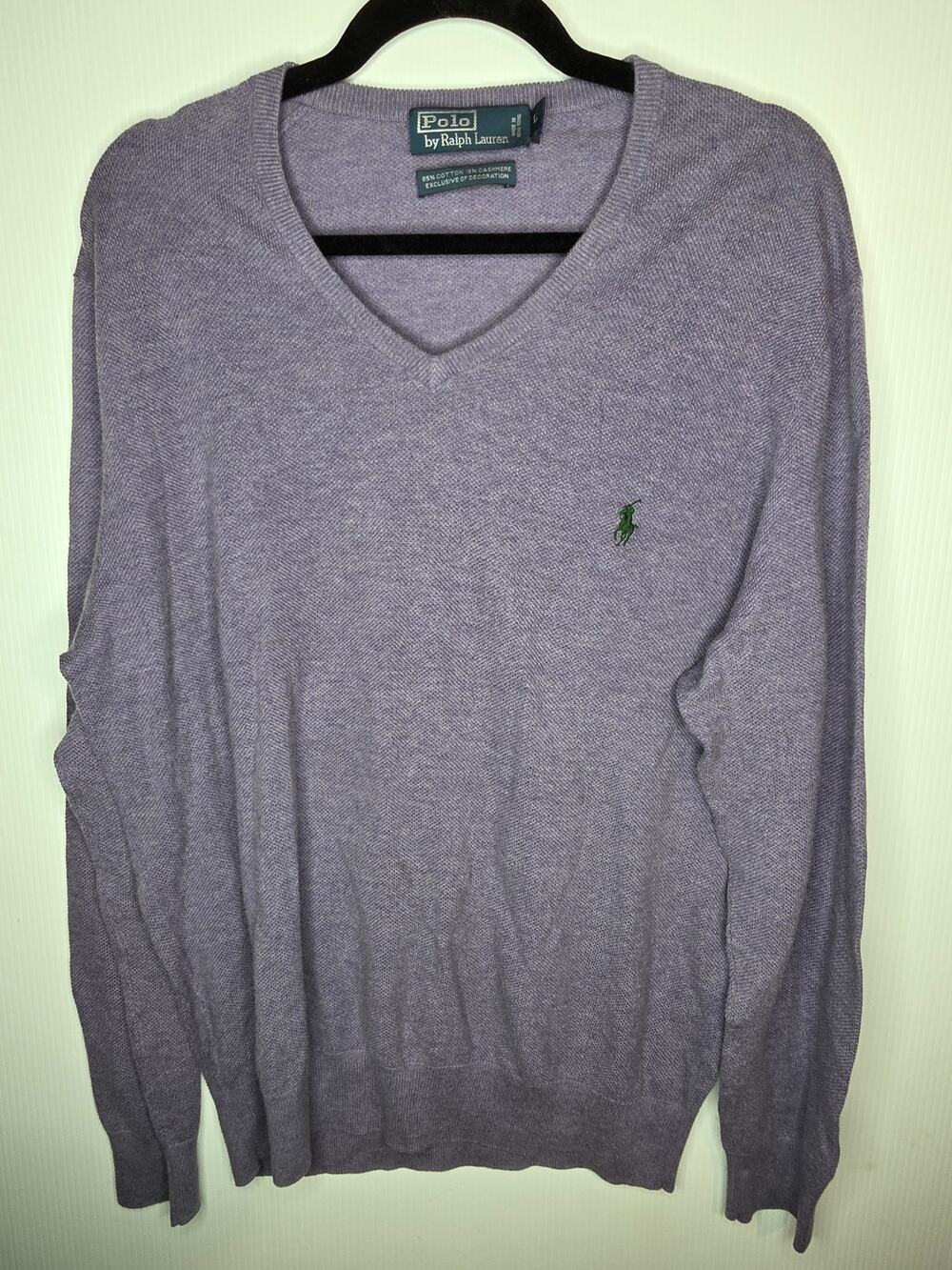 Polo by Ralph Lauren Purple Cotton Cashmere V-Neck Sweater  Casual Luxury L
